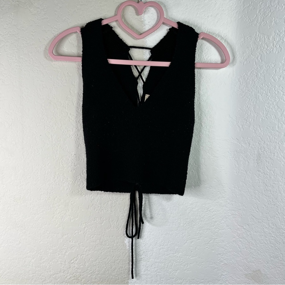 Debut Black Adjustable Knit Crop Top Sz M/L